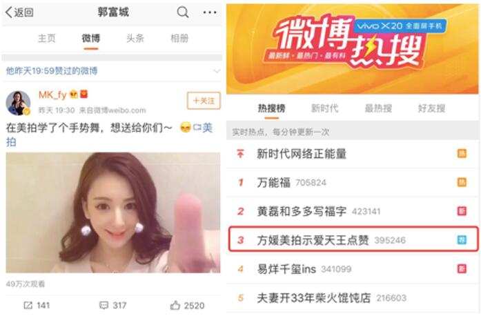 情人節方媛郭富城高調秀恩愛 美拍表白手勢舞花式撒狗糧